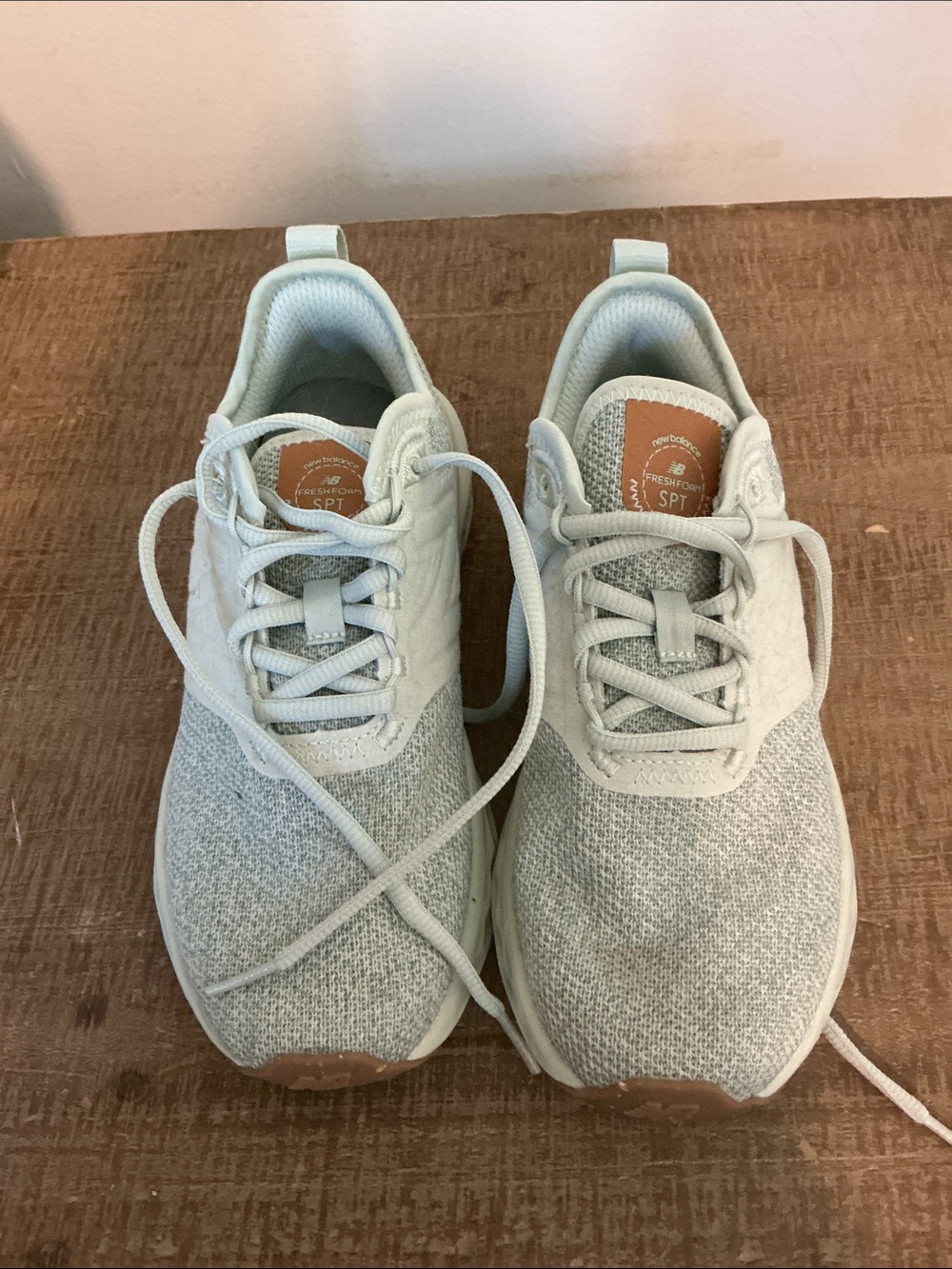 New Balance Kids Mint Green Knit Sneakers with Tan Accents